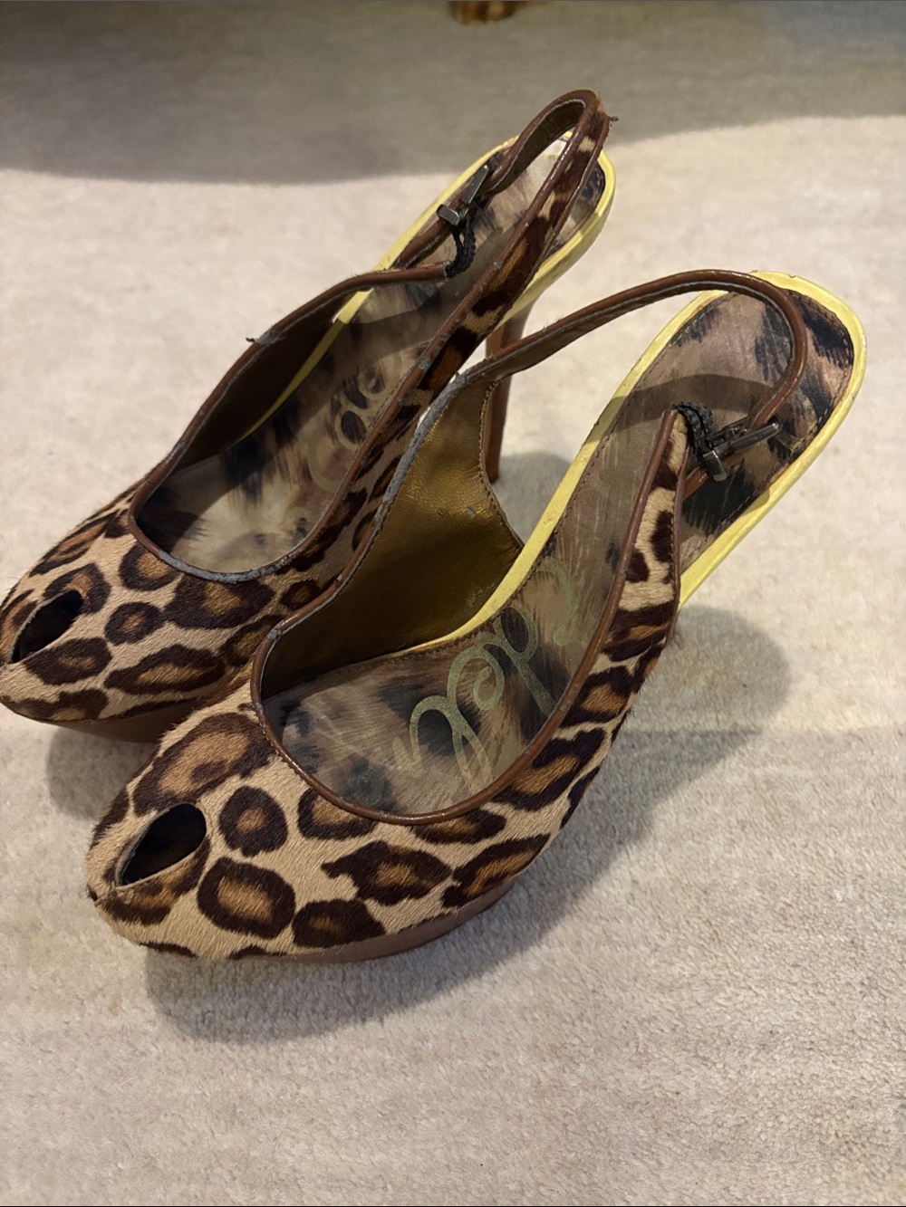Y2K Sam Edelman Leopard Print Slingback Peep-Toe Heels